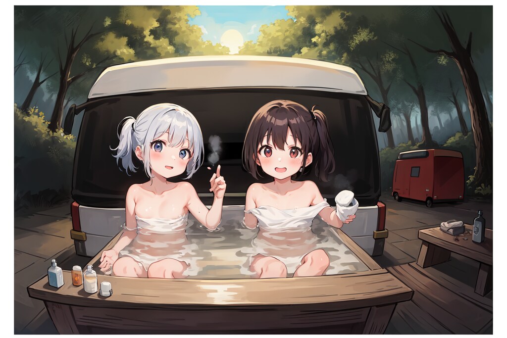 お外でお風呂