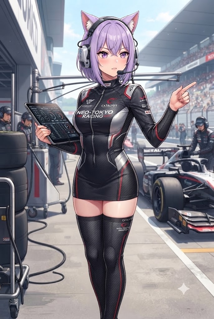 ピット支援するレースアンバサダーのシス