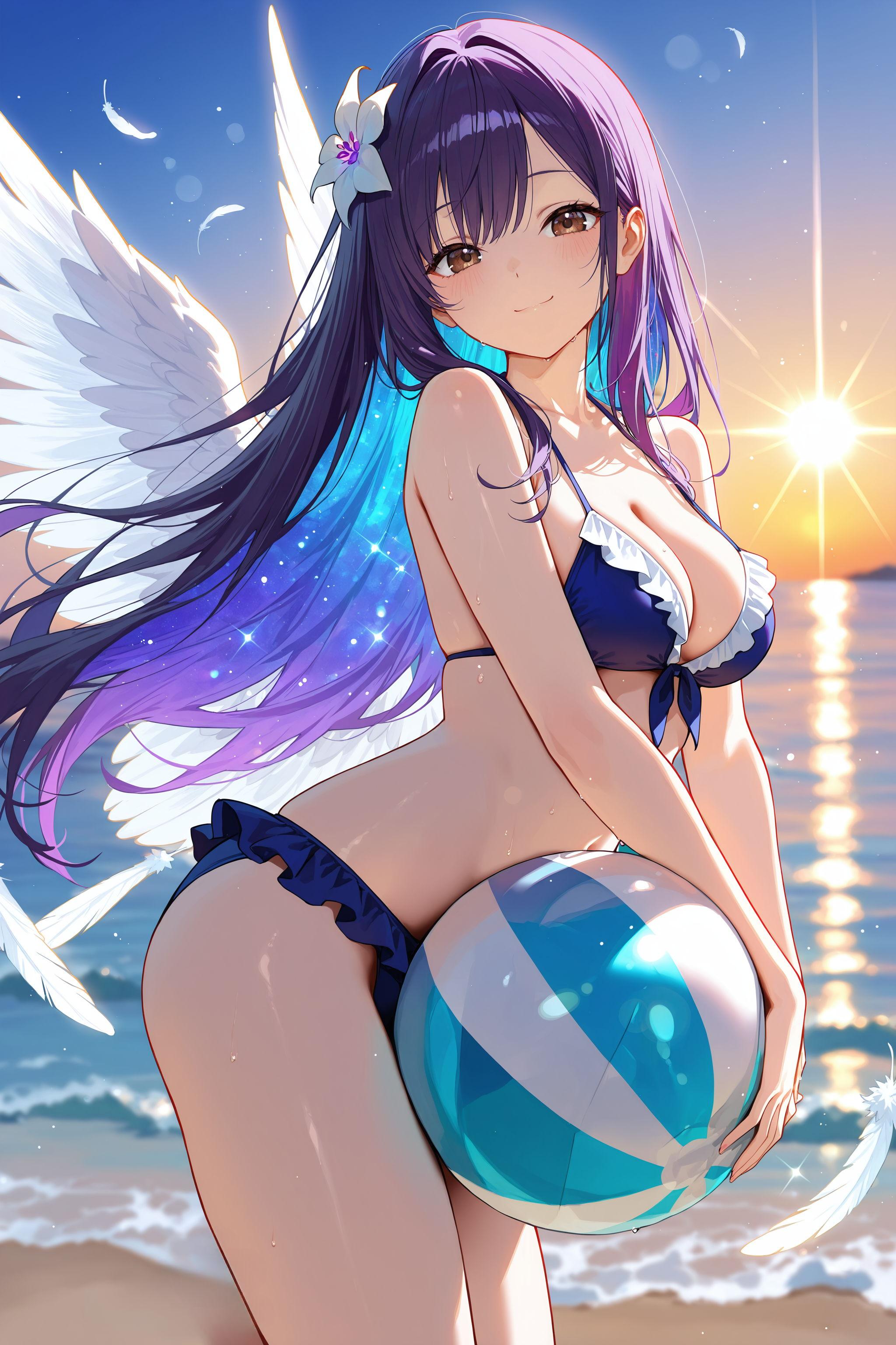 夏のビーチとバカンスと天使さん