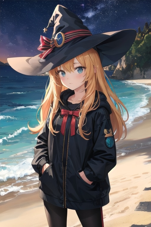 砂浜の魔女と星空 | の人気AIイラスト・グラビア