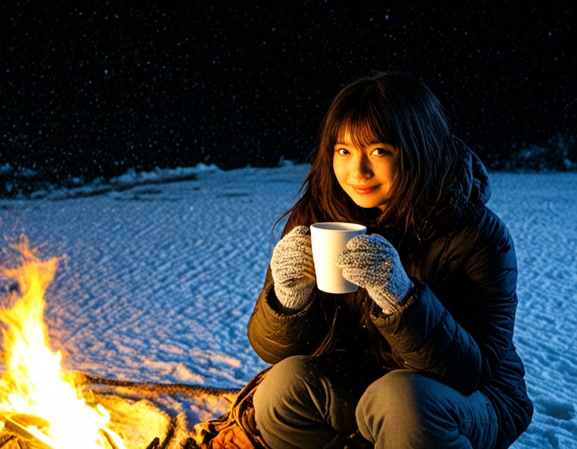 雪山でコーヒーを飲む少女_13