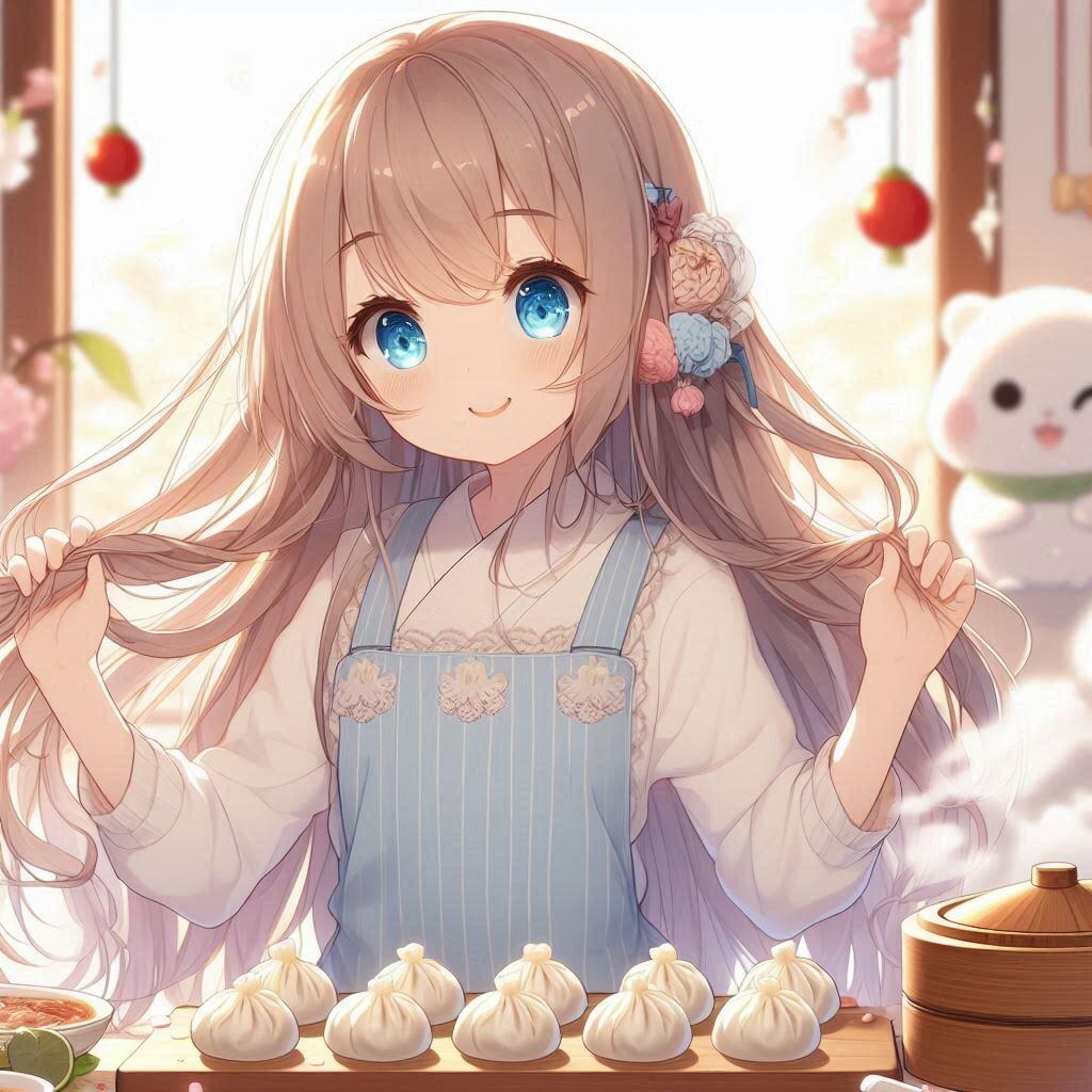 小籠包を作っている小さな女の子