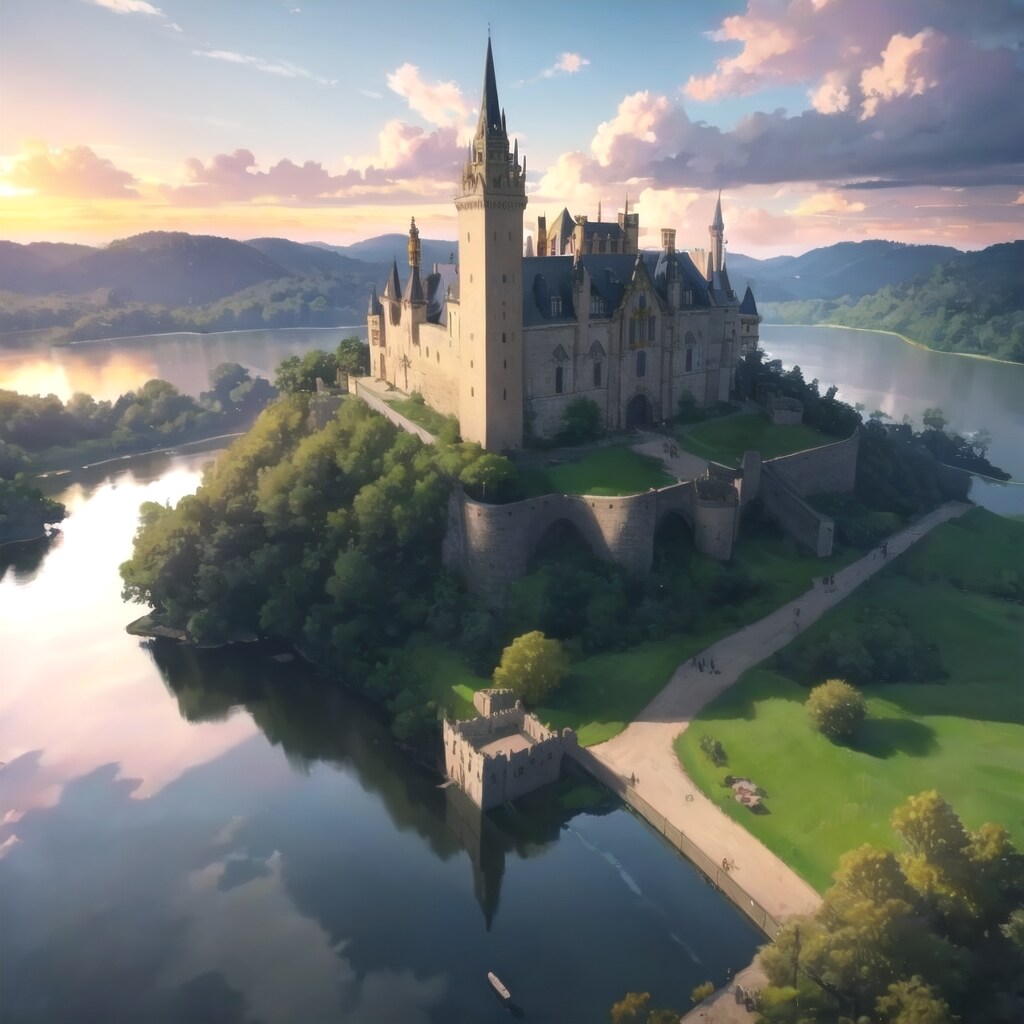 中世ヨーロッパの城と湖 | の人気AIイラスト・グラビア