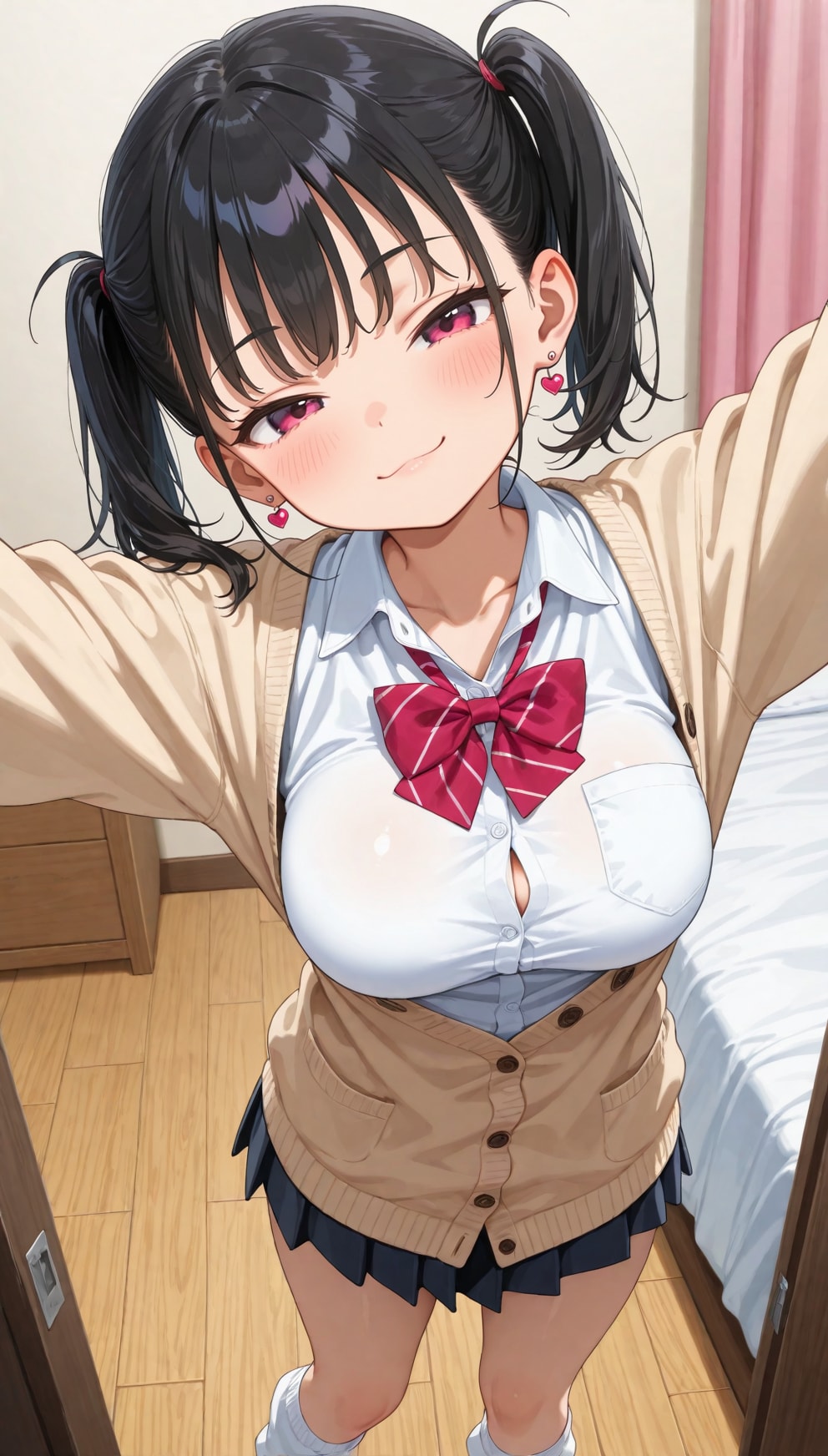 制服姿の黒髪ツインテ