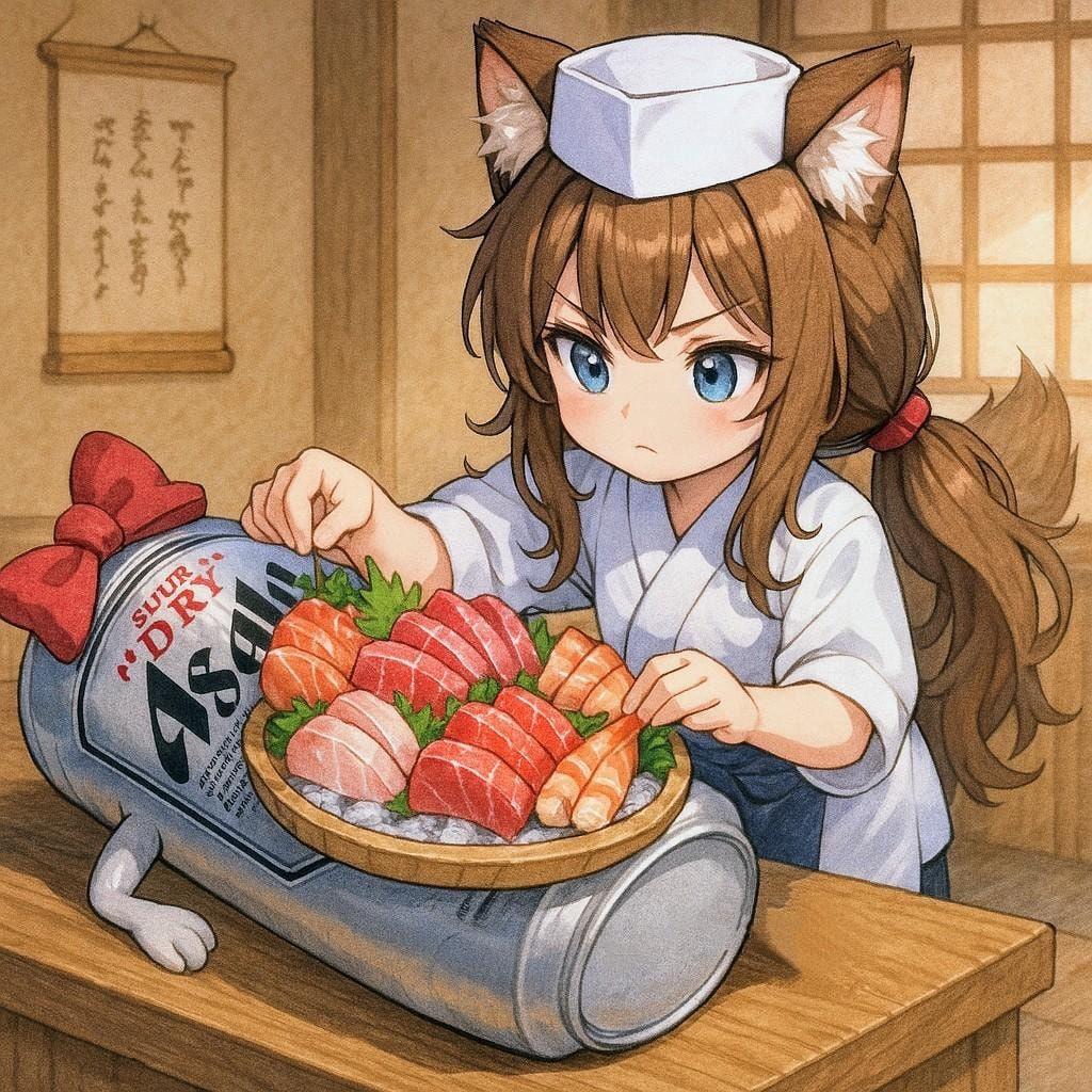 女体盛りを作る小さな女の子