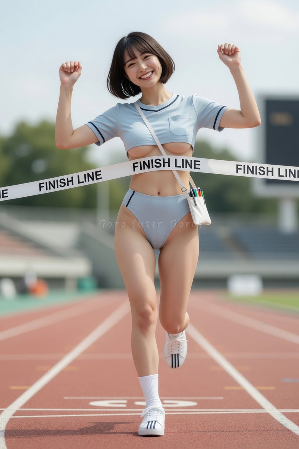 ブルマ看護師の運動会、点滴付パックけ替え競走 5/5 笑顔でゴール！