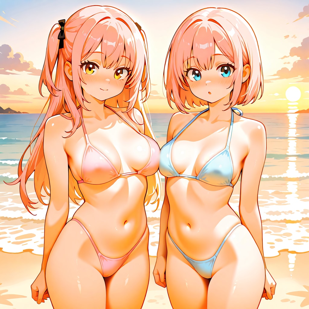 夕暮れの砂浜ビキニ