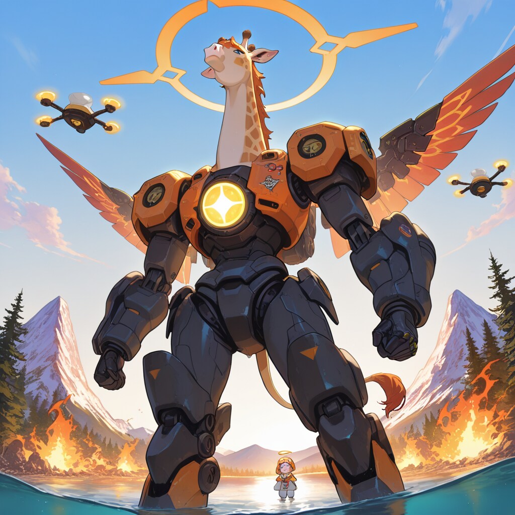 巨大キリンロボと小さいキリン着ぐるみちび子ちゃん | の人気AIイラスト・グラビア