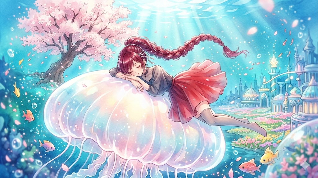 大きな傘に甘えて春眠を