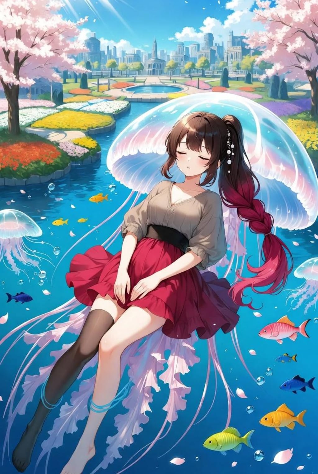 大きな傘に甘えて春眠を