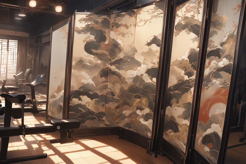 -トレーニングジム屏風-