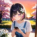 夕暮れの公園でスマホをいじるひまり2 3枚目