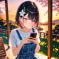夕暮れの公園でスマホをいじるひまり2 4枚目