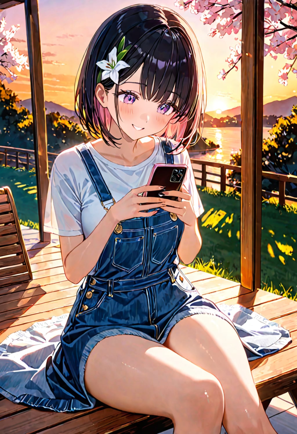 夕暮れの公園でスマホをいじるひまり2