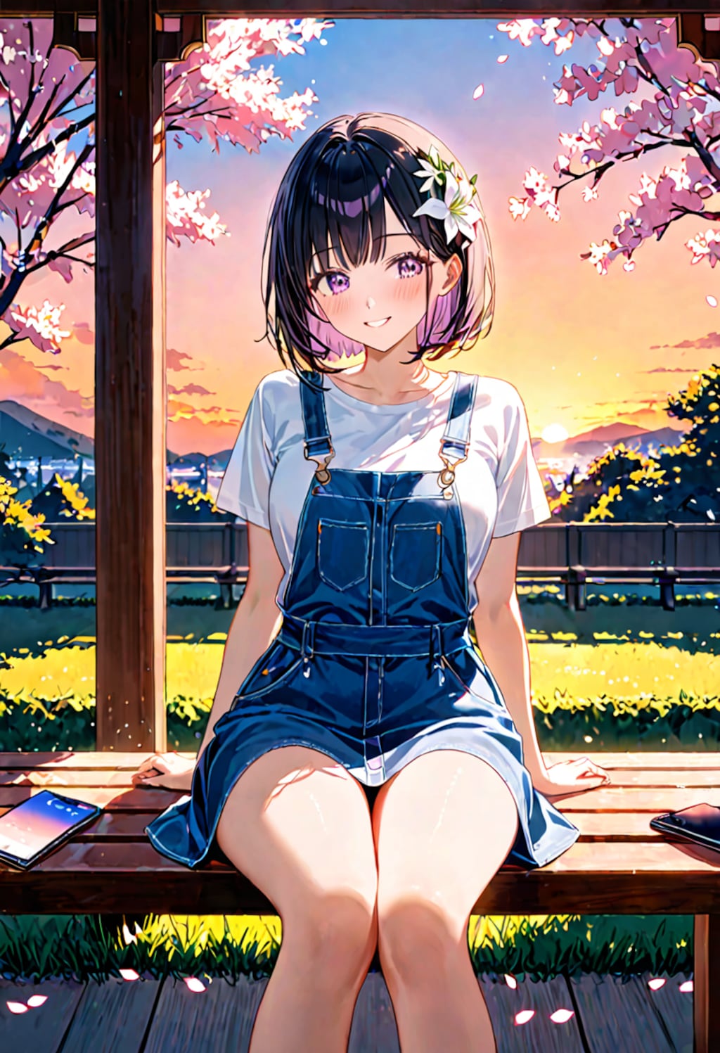 夕暮れの公園でスマホをいじるひまり2