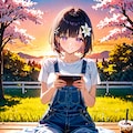 夕暮れの公園でスマホをいじるひまり2 7枚目