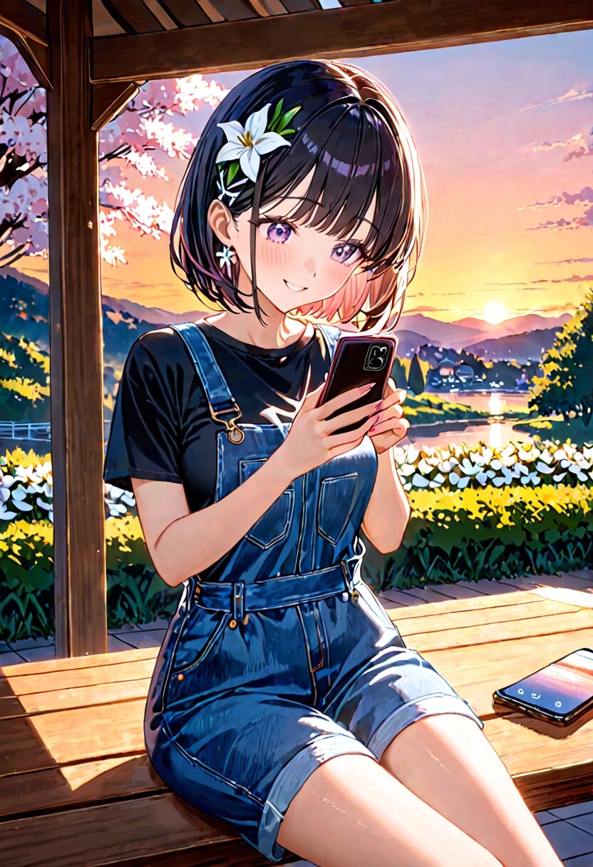 夕暮れの公園でスマホをいじるひまり2