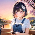 夕暮れの公園でスマホをいじるひまり2 6枚目