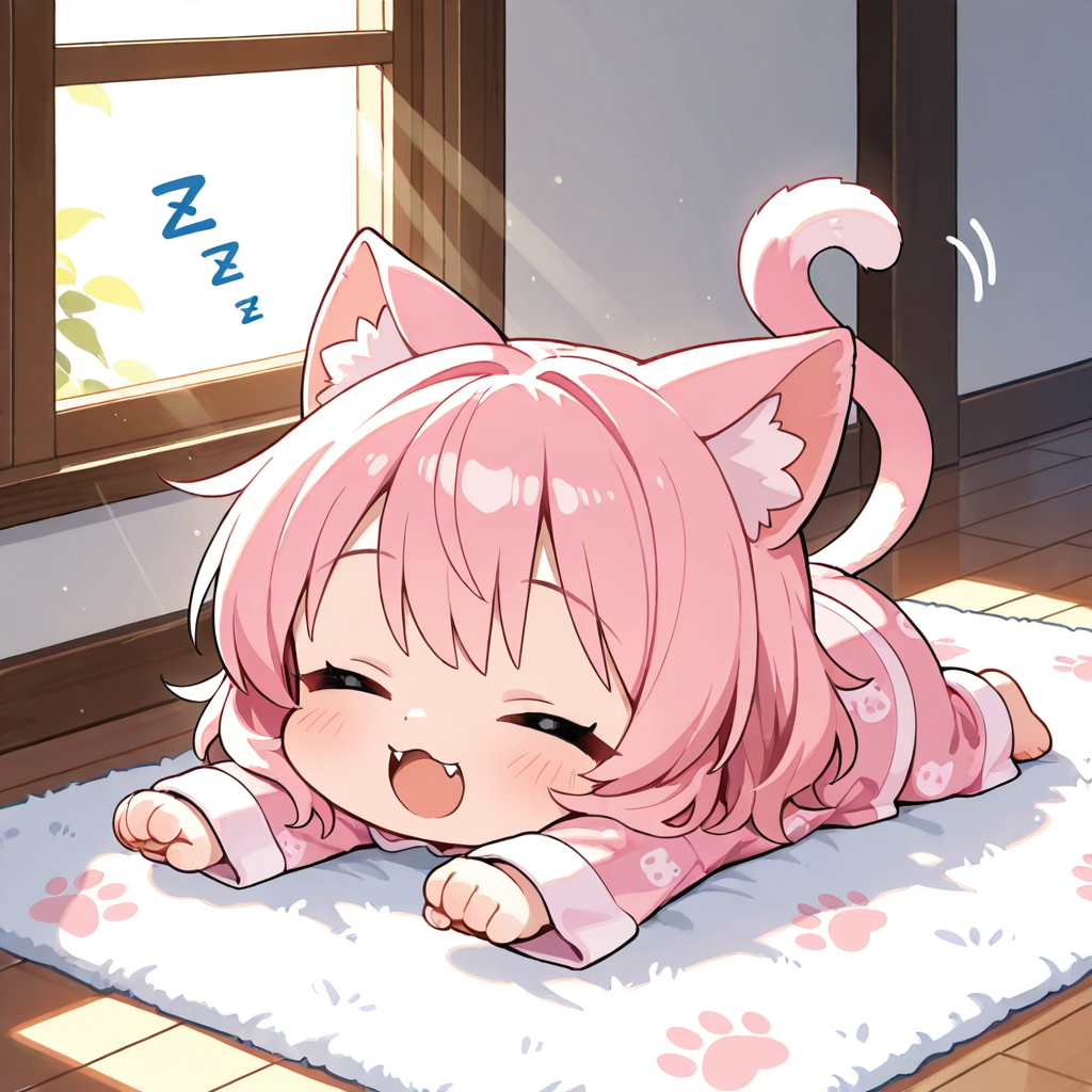 朝、必ずベッド以外の場所で寝ているねこちゃん。
