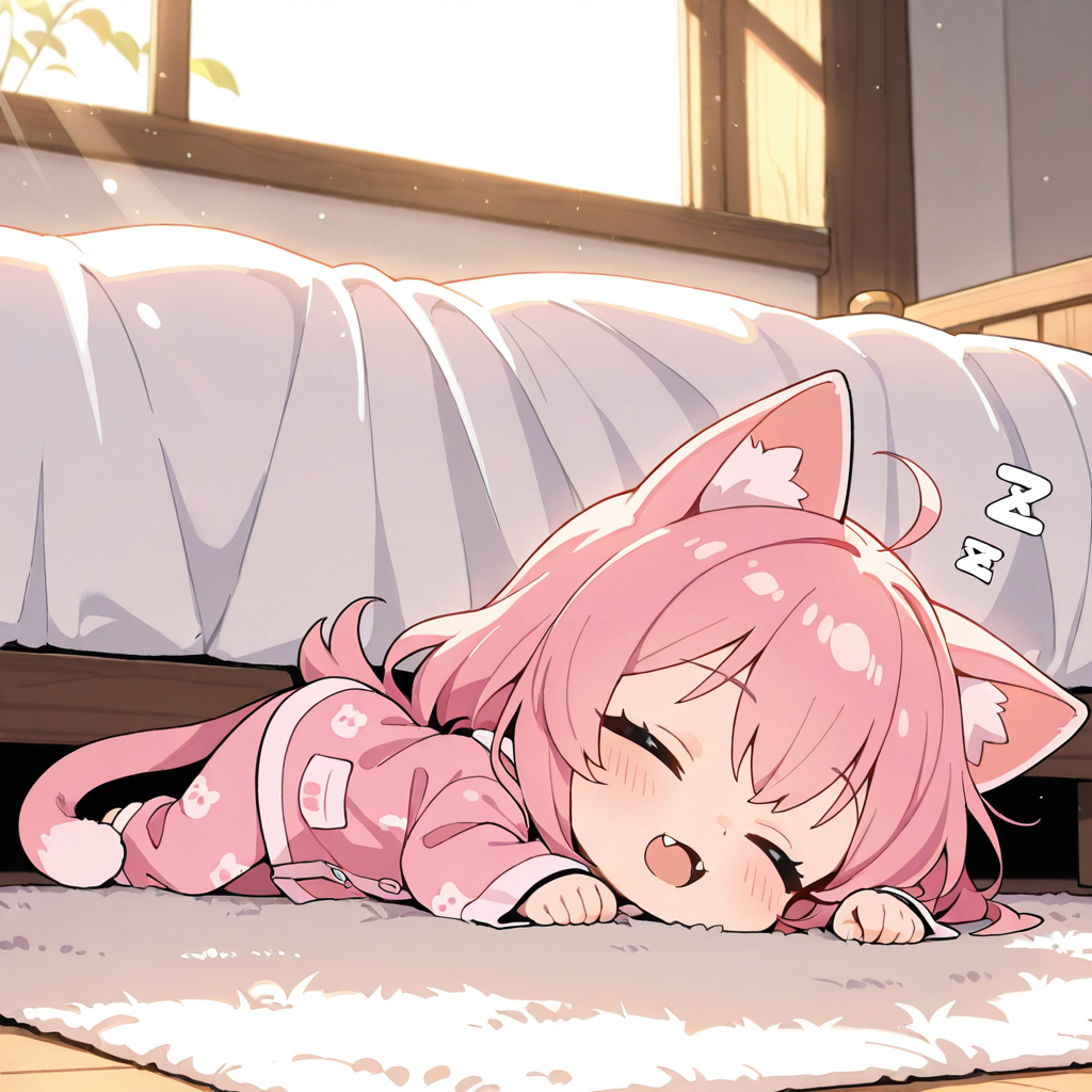 朝、必ずベッド以外の場所で寝ているねこちゃん。 | の人気AIイラスト・グラビア