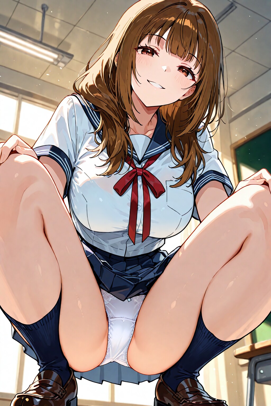 しゃがんで座って