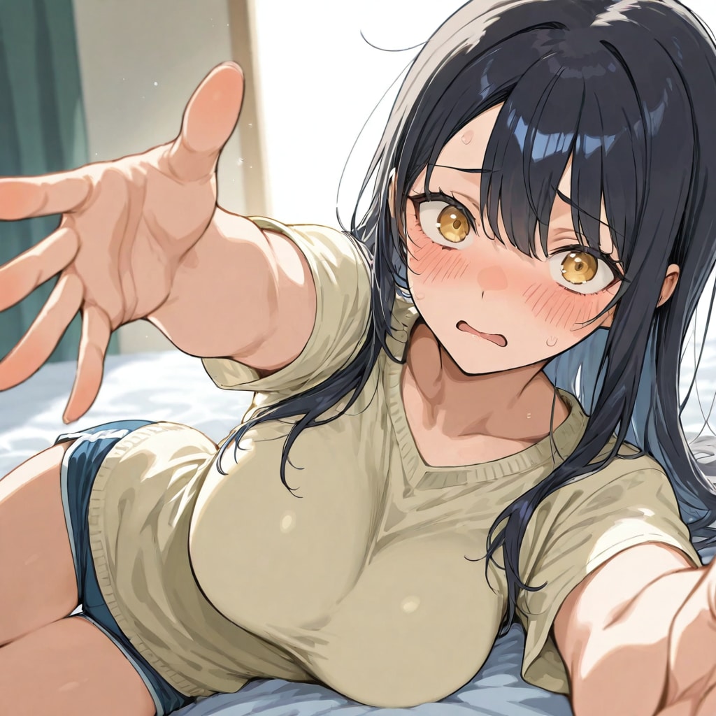 照れながら抱っこを所望する黒髪ちゃん