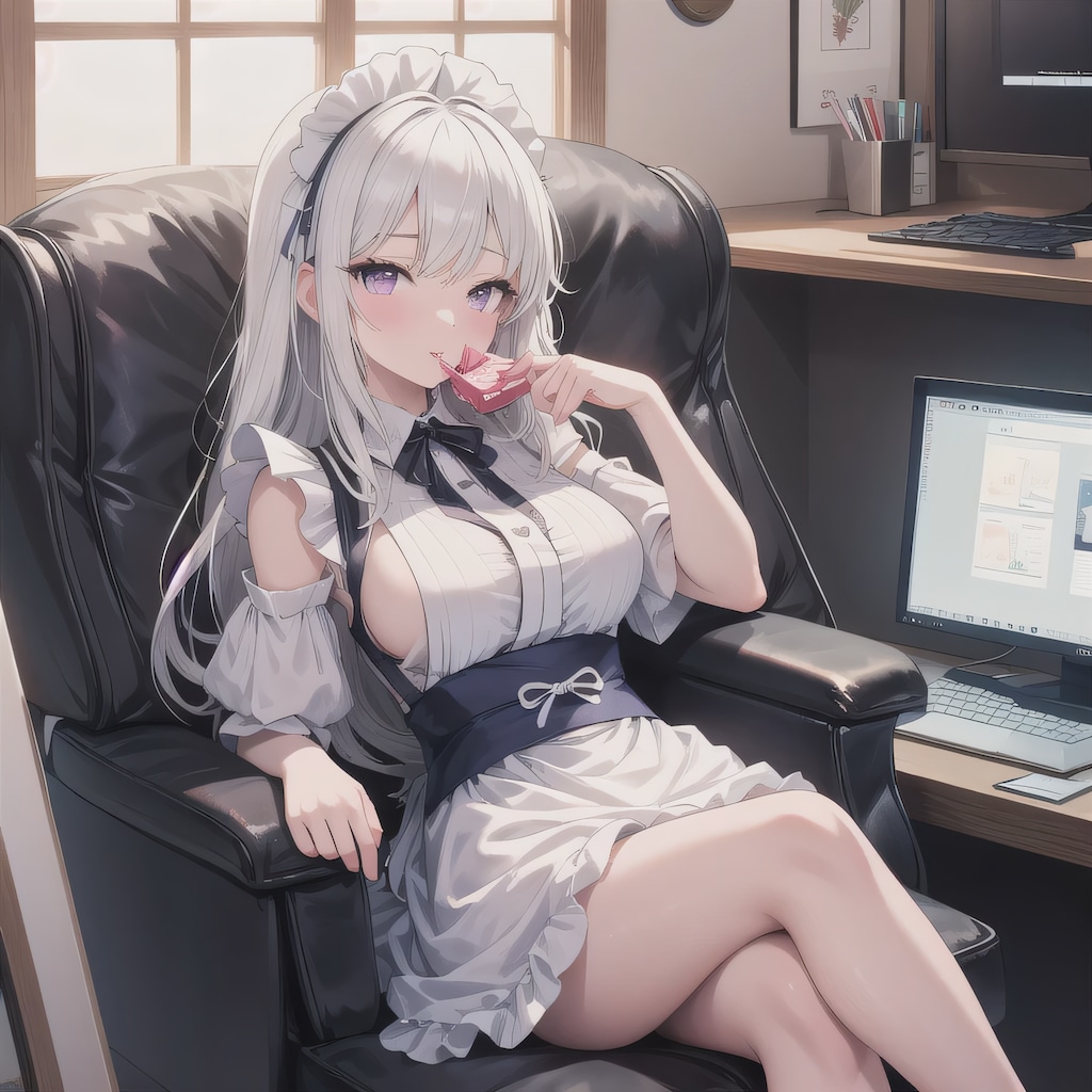 白髪ロングで漫画喫茶の少女６