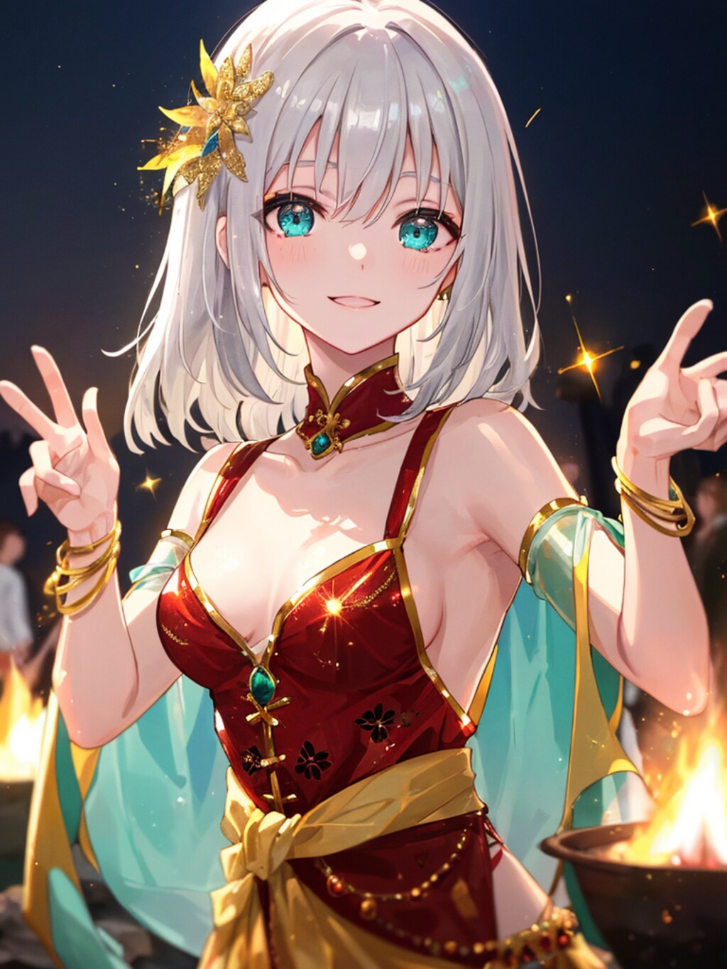 キャンプファイヤーを本気で楽しむ私。