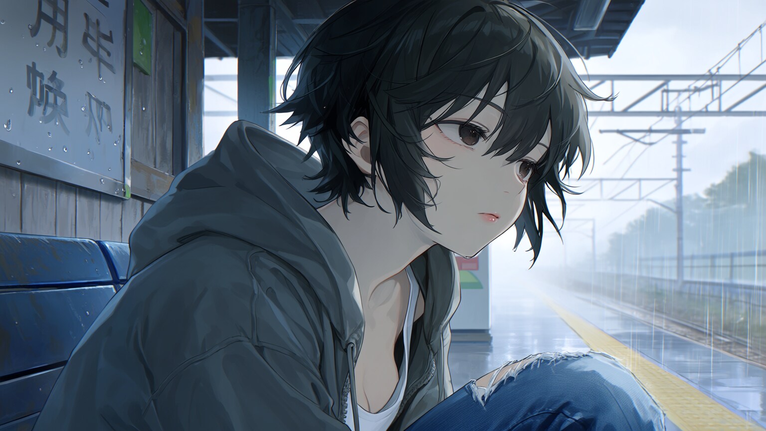 雨宿りの駅ホーム | の人気AIイラスト・グラビア
