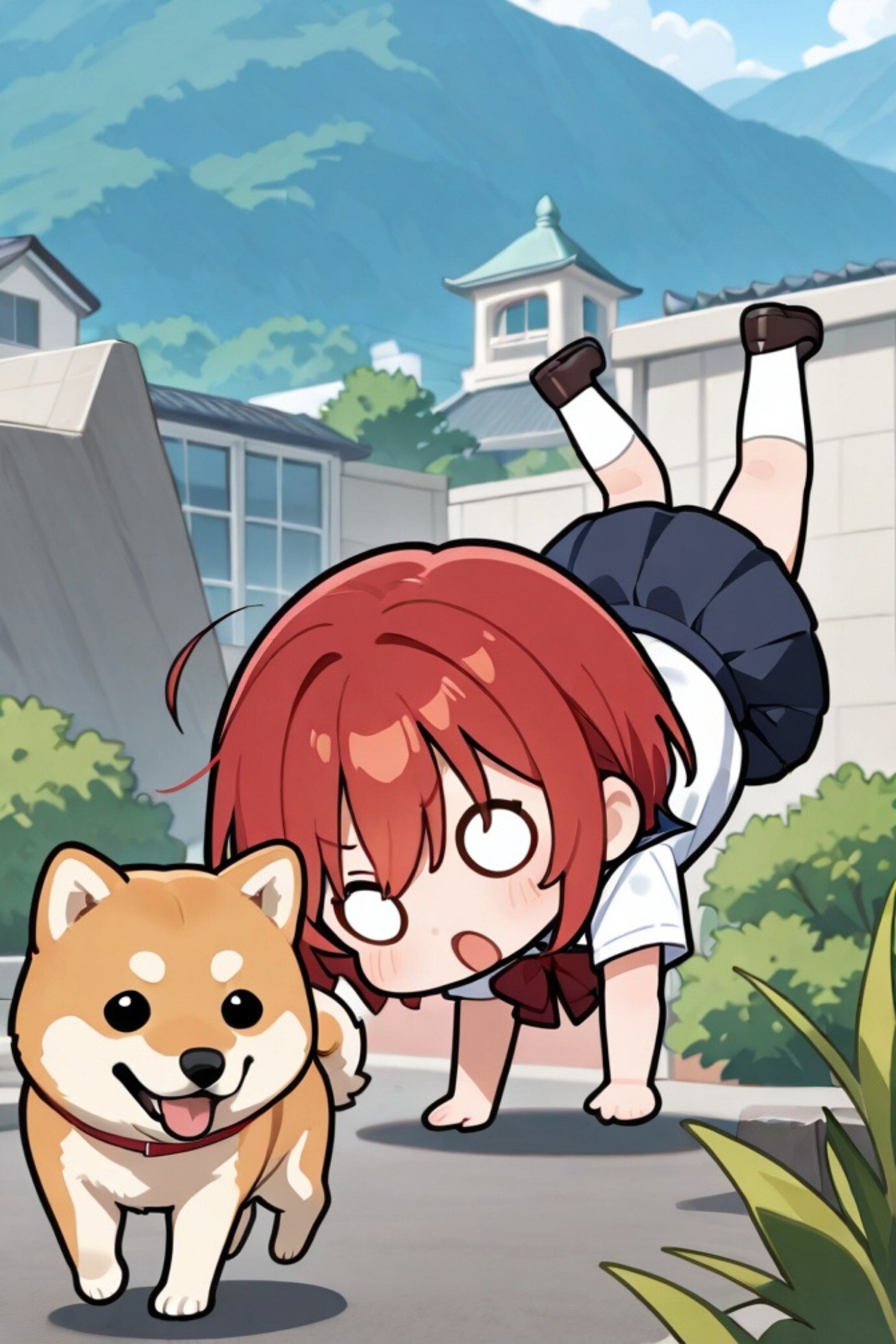柴犬と赤髪ちゃん