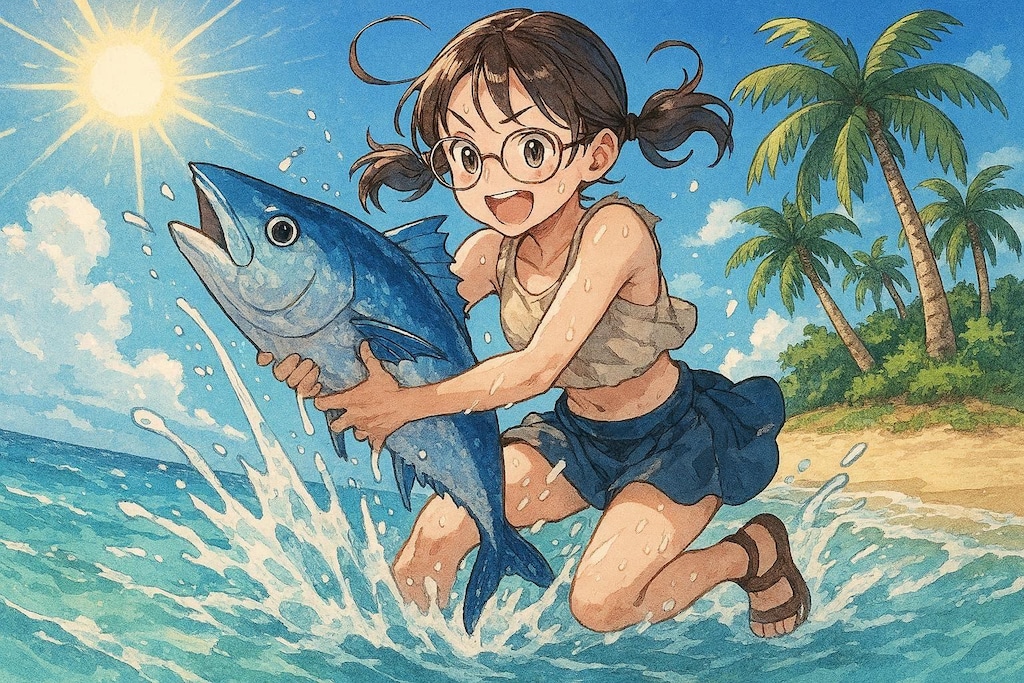 無人島で暮らすのびかちゃん