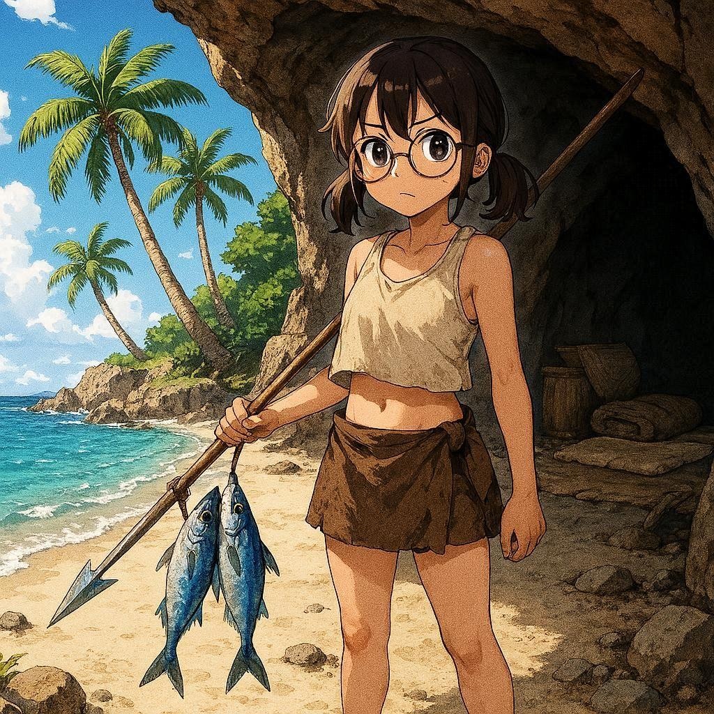 無人島で暮らすのびかちゃん