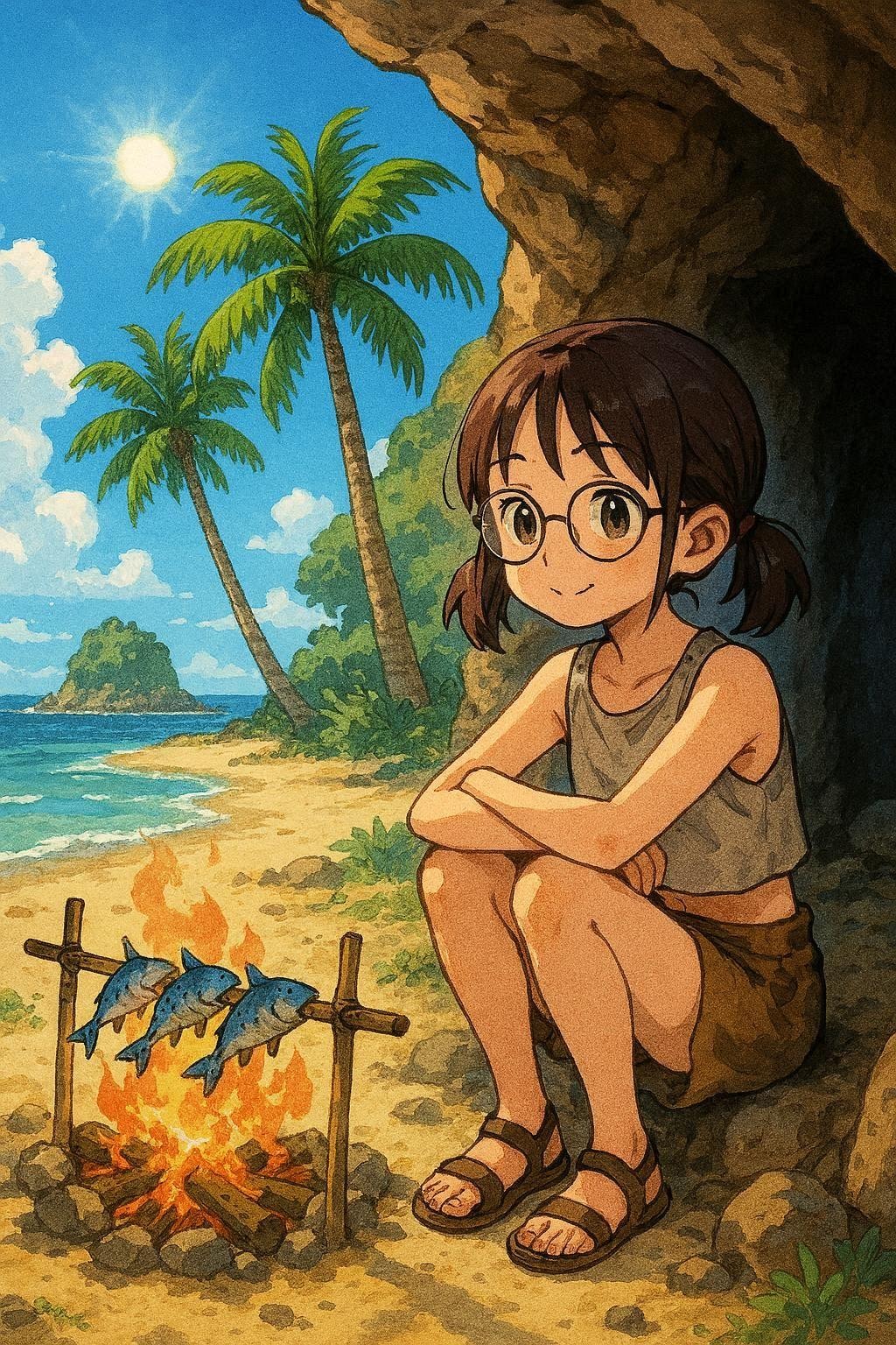 無人島で暮らすのびかちゃん