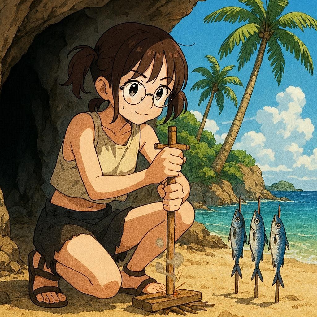 無人島で暮らすのびかちゃん