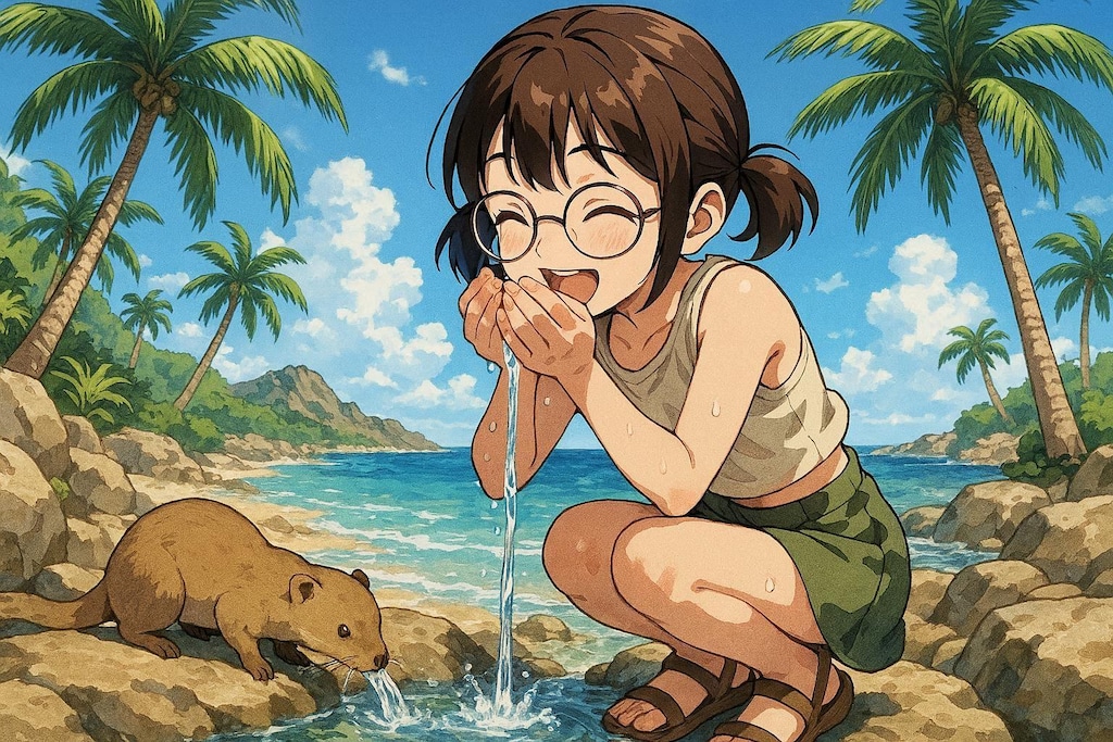 無人島で暮らすのびかちゃん