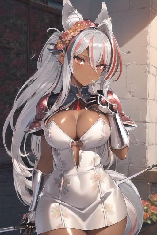 褐色銀髪女戦士