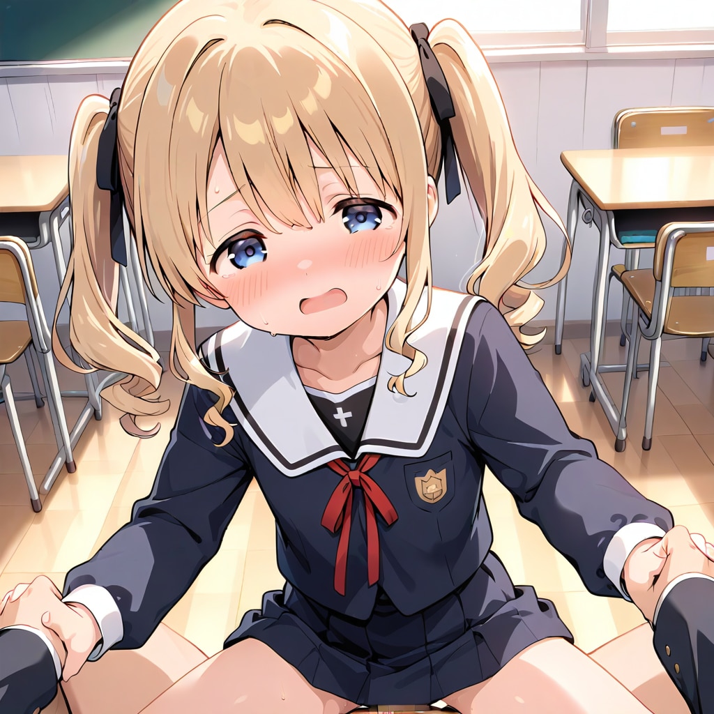 使われてない教室で幼馴染とえっちする金髪の女の子