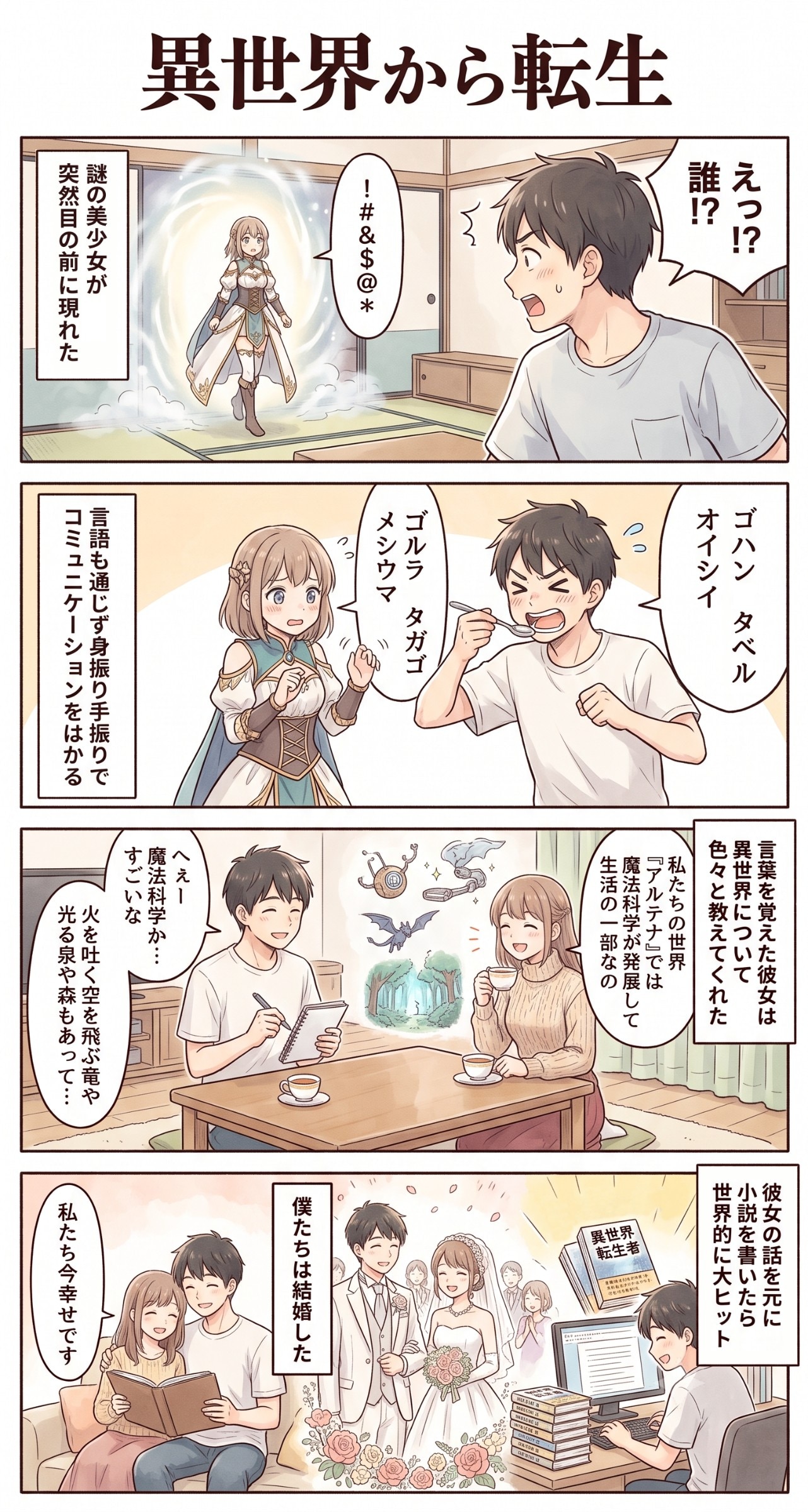 #122 ゆる日常4コマ「異世界から転生」 | の人気AIイラスト・グラビア
