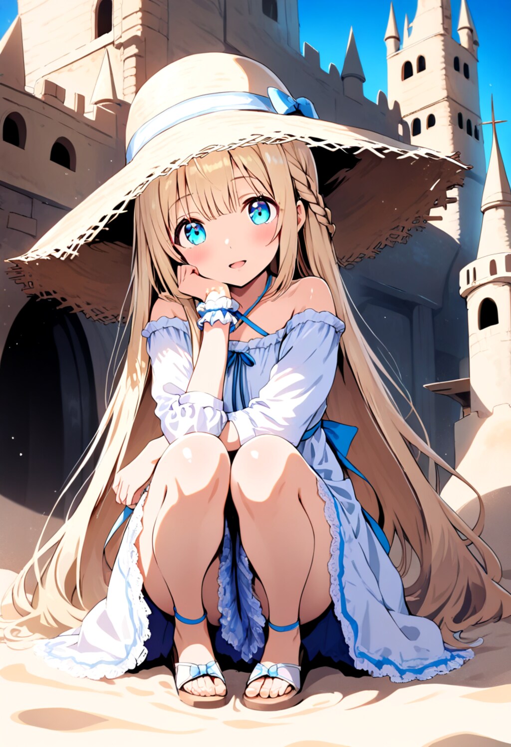 【ソフィ】サマーワンピース姿のお嬢様、砂のお城を築城す。