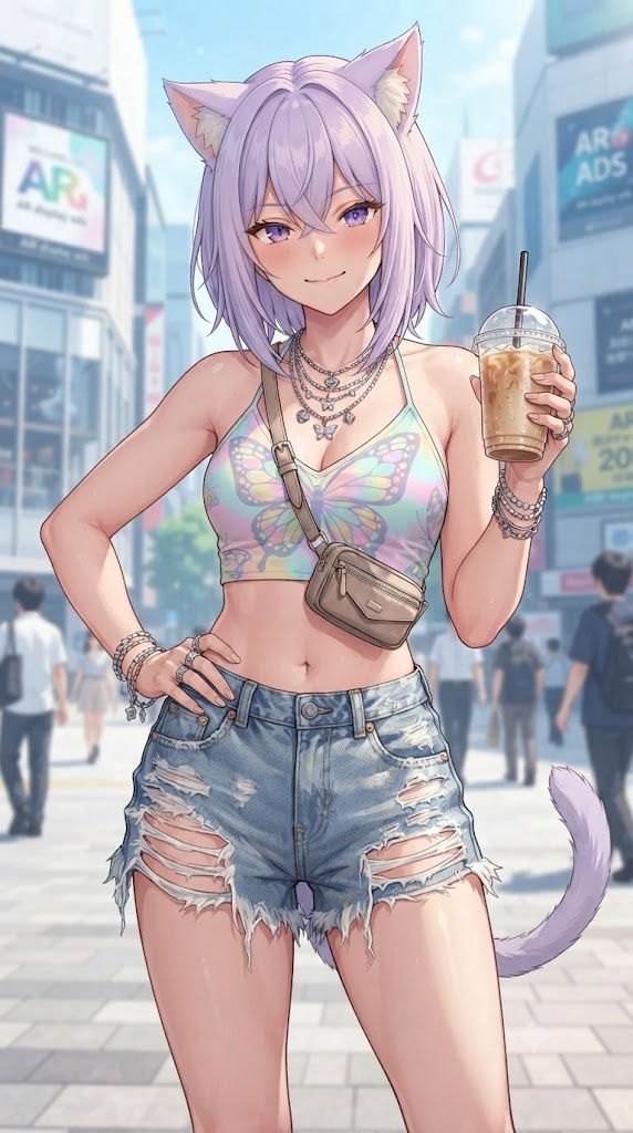 街角の白ギャルの短パンのシス