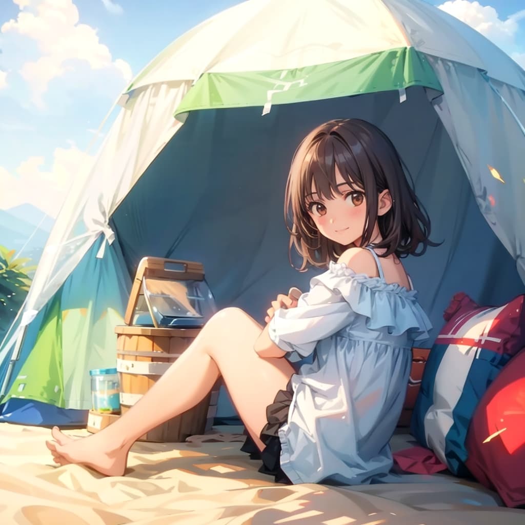 海辺でキャンプ