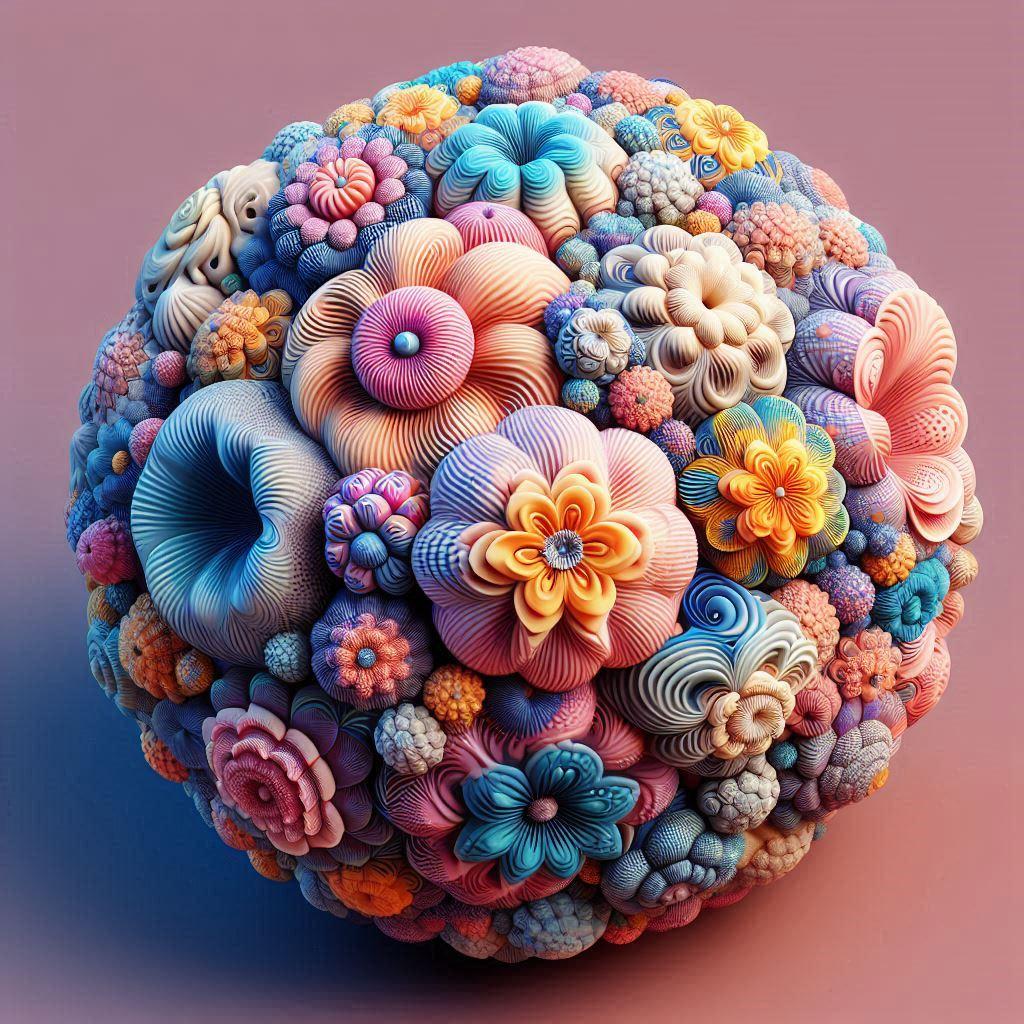 アブストラクトと紫陽花のフラクタクルの3DCG