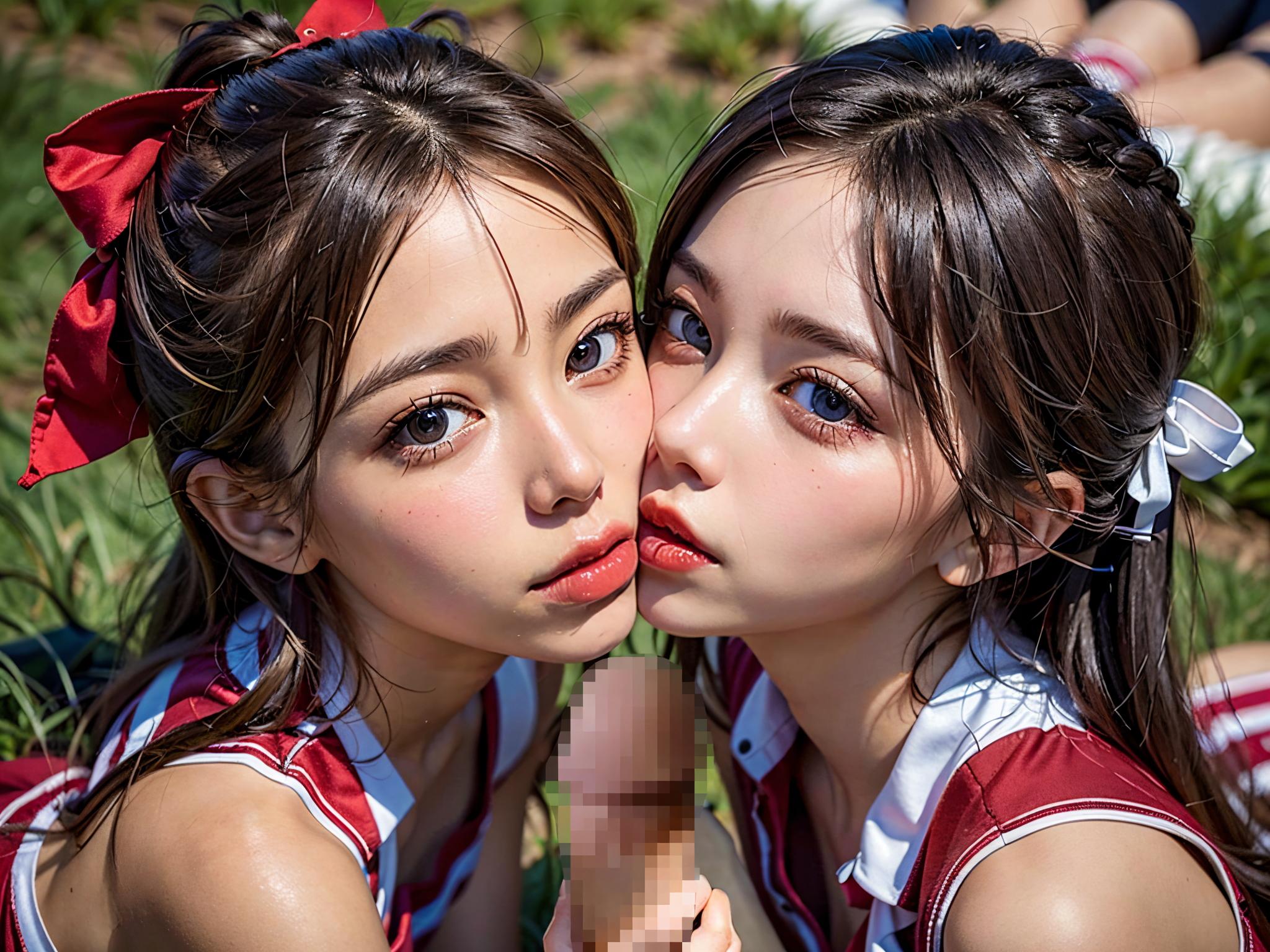 仲良しチアガールにぶっかけ💕