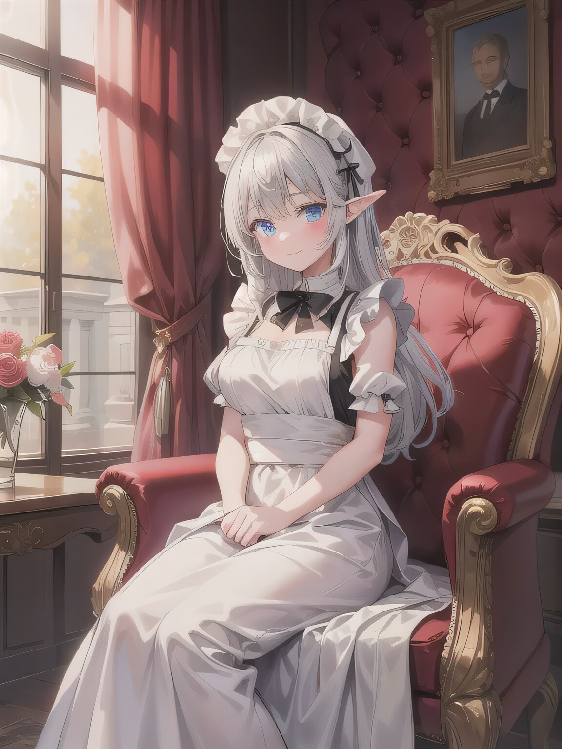 銀髪ロングでメイド服の少女１１ | の人気AIイラスト・グラビア