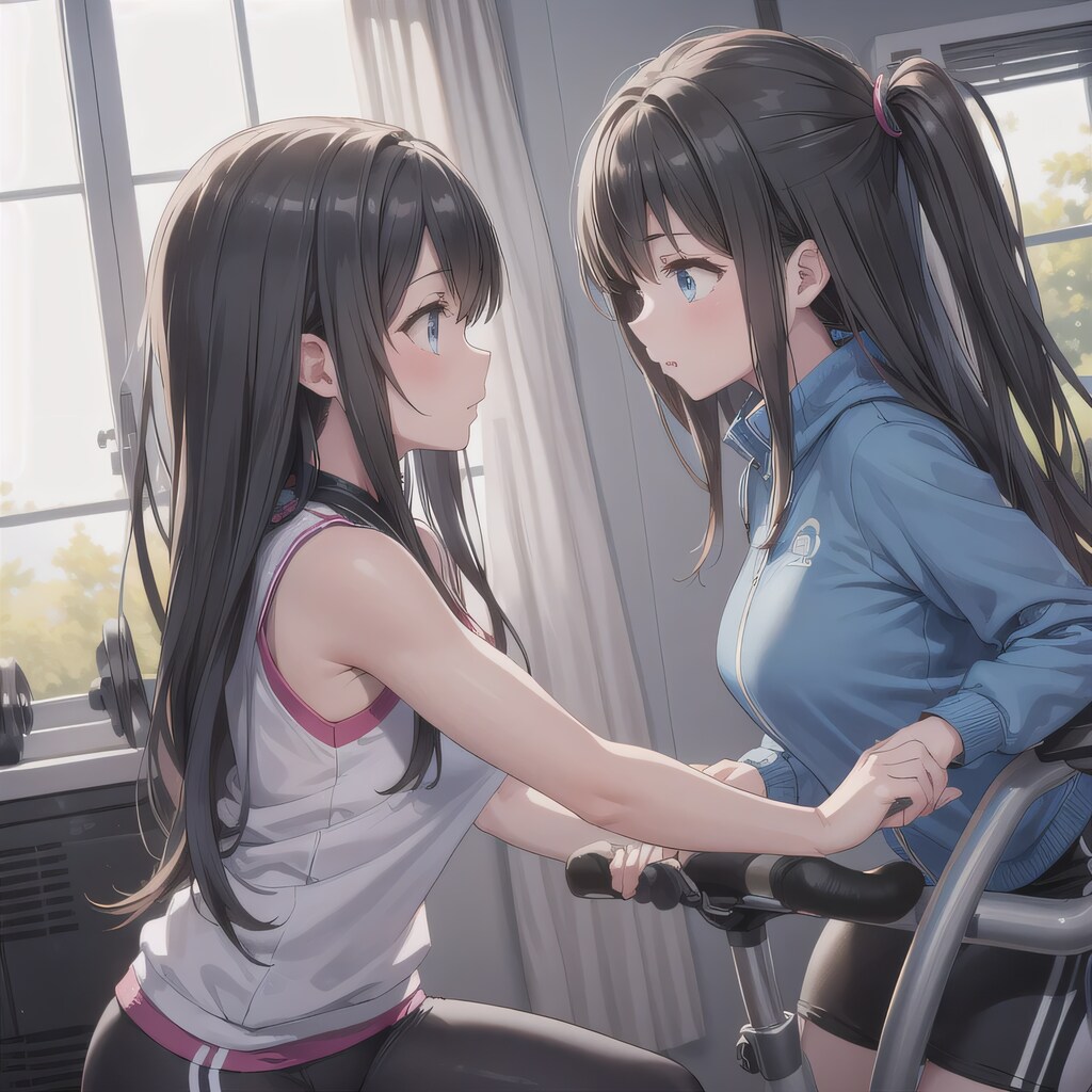 黒髪ロングでエアロバイクの少女１７