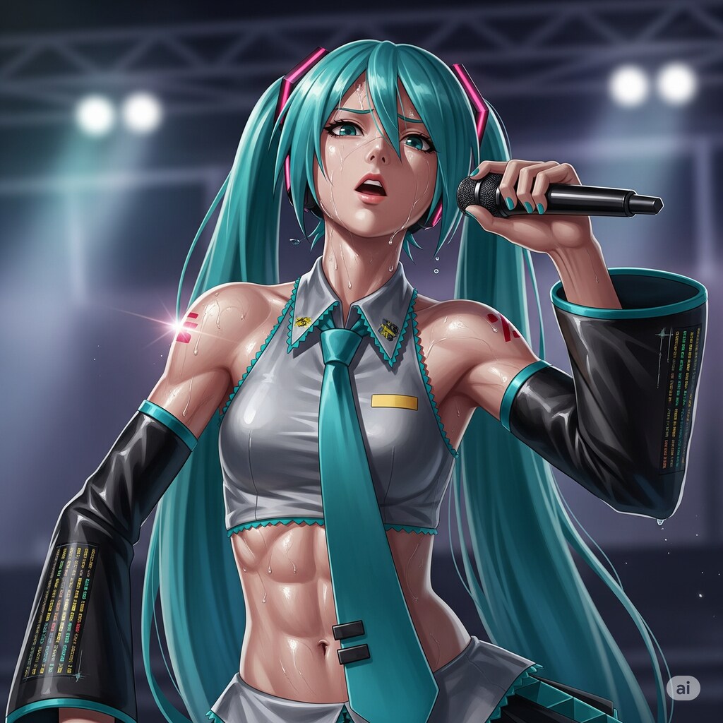 ライブで熱唱するミクさん