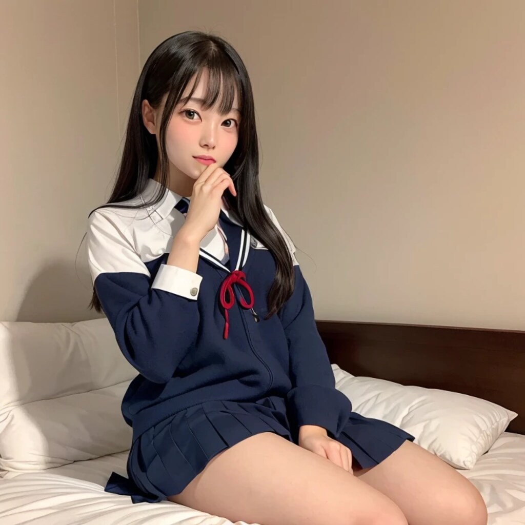 黒髪ロングで寝室の美女４３