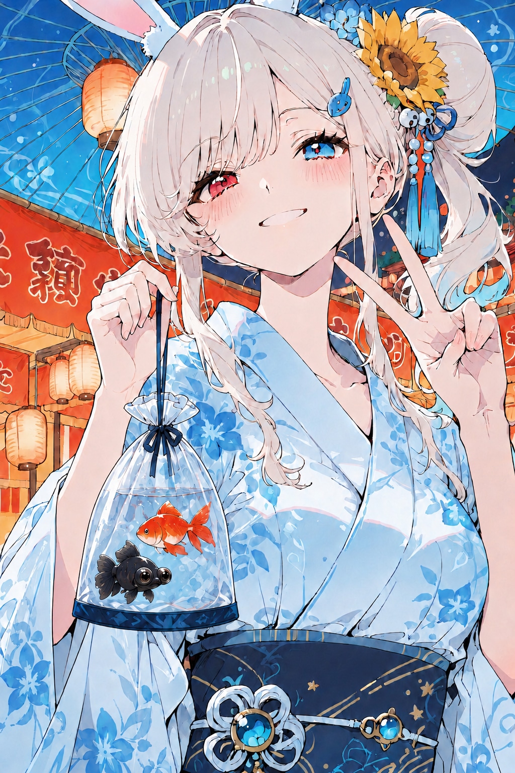楽しい夜祭り　浴衣のバニーガール🐰 | の人気AIイラスト・グラビア