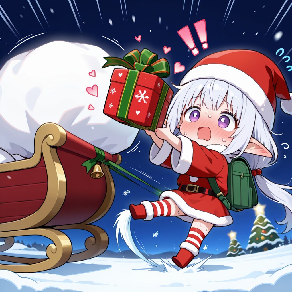 まだ残っていたプレゼントを大慌てで配るエルフの女の子（残業確定） | の人気AIイラスト・グラビア