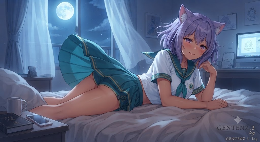 夜、ベッドでパンチラのセーラー日焼けギャルのシス